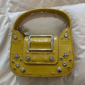 Urban Outfitters - Yellow Embellished Croc-Texture Shoulder Bag w/ Silver Chain
